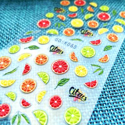 China Easy Apply Nail Art Stickers 2021 5D Embossed Fruits Butterflies Nail Stickers For Nail Design for sale