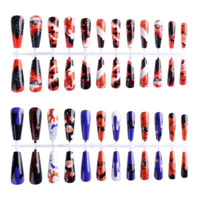 China For Halloween 2021 New Style 24PCS Nail Art Painting Designed Press On Nails For Halloween Nail Designer for sale