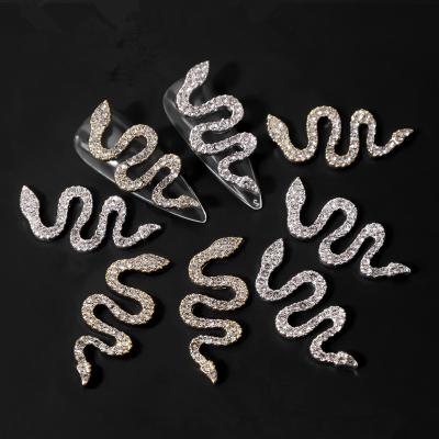 China Luxury New Arrival 3D Nail Art DIY Alloy Metal Crystal Zircon Snake Nail Charms For Nail Decorations for sale