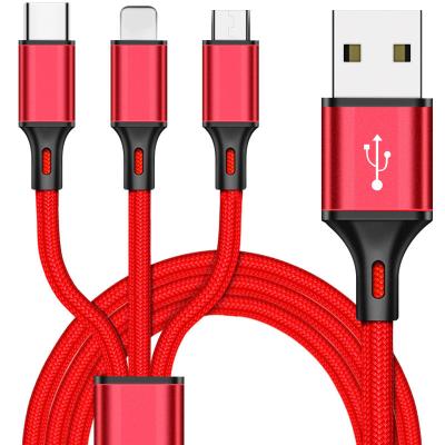 China Mobile Phone 3 in 1 Micro USB Type C Lightning Cable Multifunctional Fast Charging Mobile Phone USB Fast Charging Data Cable for Android IOS for sale