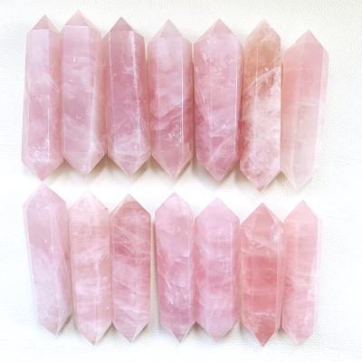 China Europe Wholesale Price Hand Carved Crystal Tower Double Point Rose Quartz Point for sale