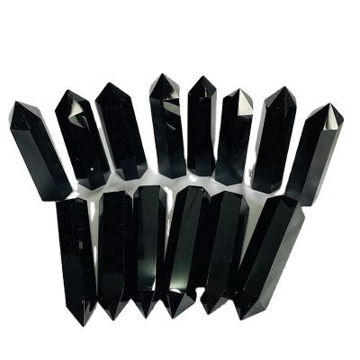 China Europe Wholesale Price Natural Quartz Hand Carved Tower Black Obsidian Crystal Point for sale