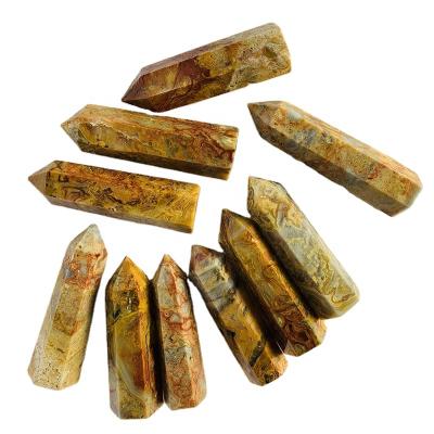 China Europe wholesale price hand healing natural crystal crafts tower lace agate crazy point for sale