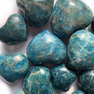 China Europe Healing Energy Apatite Stone Wholesale Carving Natural Crystal Blue Heart Small for sale