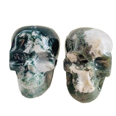 China Europe Wholesale Price Natural Lucky Healing Moss Agate Crystal Crystal Skulls for sale