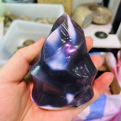 China High Quality Natural Orca Agate Heart Palms Carving Colorful Flames From Europe for sale