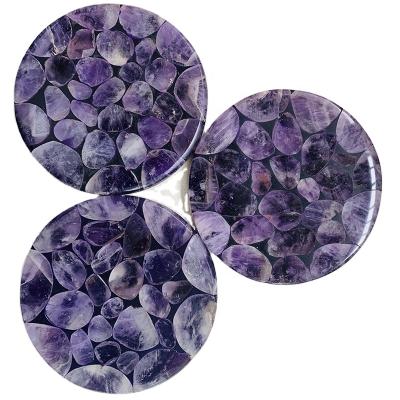 China Europe wholesale price natural crystal with healing energy lucky amethyst coaster for sale