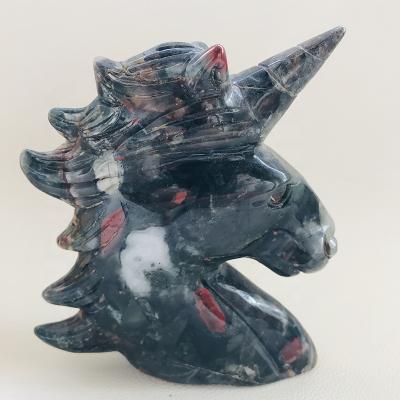 China Wholesale Natural Large Size Animal Stone Bloodstone Carving Crystal Unicorn From Europe for sale