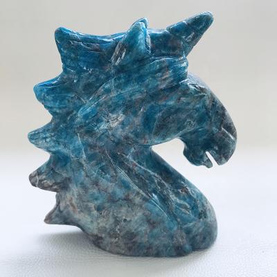 China Wholesale Natural Large Size Animal Apatite Carving Crystal Stone Blue Unicorn From Europe for sale