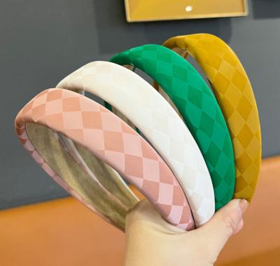 China HEADBAND Women's Thickened Sponge Headbands Checkerboard Padded Leather Headband Hair Accessories for sale