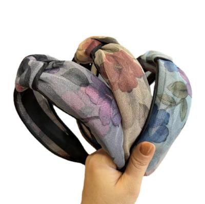 China HEADBAND Yiwu Knotted Wide Turban Hair Band Printing Flower Ladies Elastic Headband For Wholesale for sale