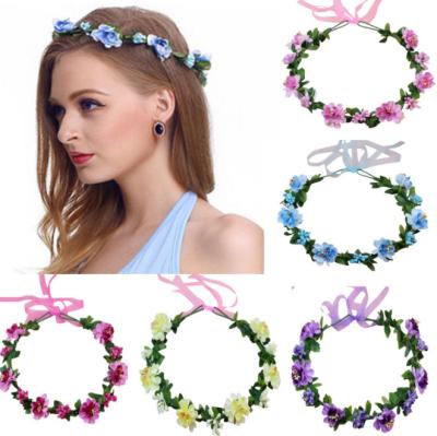 China Wholesale Yiwu Flower Garland Hair Hoop Colorful Adjustable Artificiing Easy Flower Wedding Headdress for sale