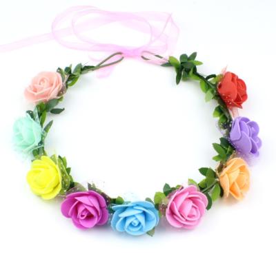 China 9pcs Artificial Flower Wreaths Women Easy Hair Accessories Adjustable Fabric Wedding Garland Rose Headband For Girls Crown for sale