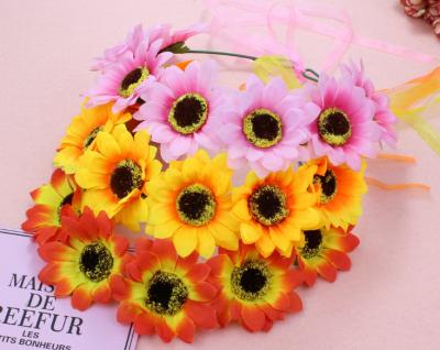 China Easy Princess Sunflower Garland Handmade Flower Bridal Wedding Headbands Hair Accessories for sale