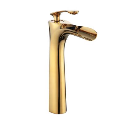 China Modern Hot Sales Waterfall Bathroom Basin Faucet Brass Gold Single Handle Basin Faucet for sale