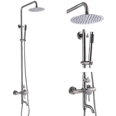 China Surface Mount Sliding Bar Shower Triple Function With Brushed Nickel Wall Mounted Shower Faucet System Set for sale