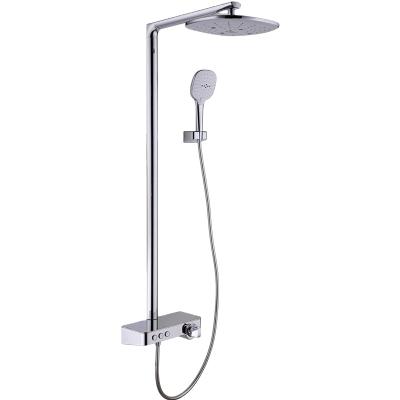 China With Slide Bar Wall Mount Exposed Shower System With Round Shower Head Thermostatic Polished Adjustable Handheld Sprayer for sale