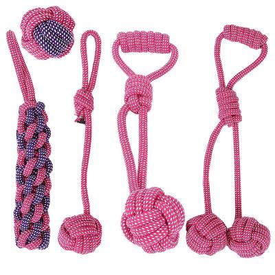 China 5 Packs Viable Color Cotton Dog Pink Toy Rope Set Matching Dog Chew Toy for sale