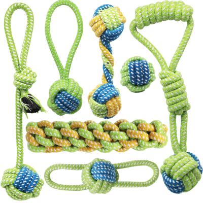 China Sustainable 7 Packs String Toy Dog Cotton Green Color Set Matching Dog Chew Toy for sale