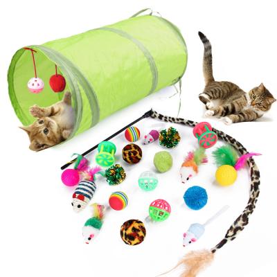 China Viable Assortments of 21PCS Cat Toys Interactive Kitten Toys Tunnel Balls Fish Feather Puzzle Wand Mice for sale