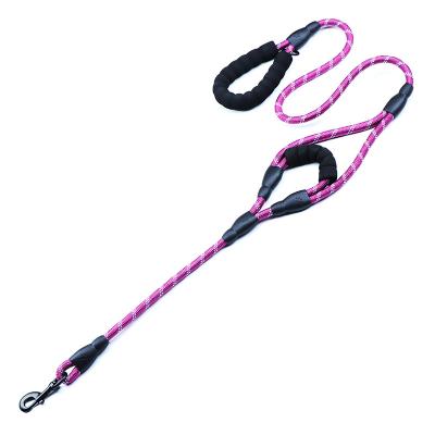 China 2021 Reflective Padded Nylon Pet Traction Rope Around Double Handle Dog Leash for sale