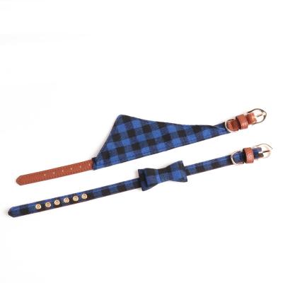 China New British Style Personalized Pet Plaid Cloth Collar Bow Tie Triangle Scarf Dog Cat Collars for sale