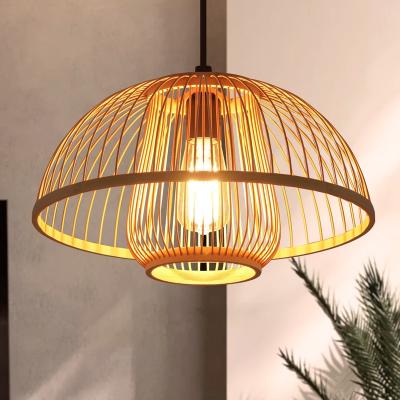 China Modern Handmade Woven Bamboo Chandelier Farmhouse Dome Mount Flush Mount Ceiling Lamp for sale