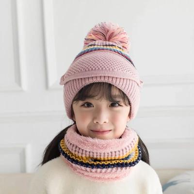 China COMMON JOINT Children's Hooded Scarf Thick Bini Winter Knitted Warm Hat Letter Knitted Hat Scarf Children Accessories for sale