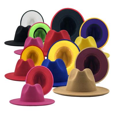 China Wholesale Four Seasons High Quality Wool Felt Fedora Hat Mens Fedora Hat 2 Different Tone Color Brim Fedora Hat Women Can Customize Logo for sale