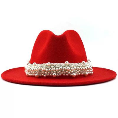 China Plush Toy Manufacturers Sell Autumn Wool Felt Fedora Top Fashionable Jazz Hat Panama Pearl Hat for sale