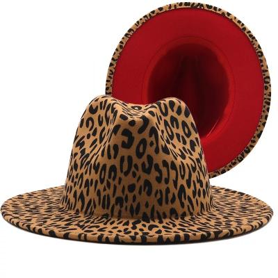 China Classics Striped Two Tone Leopard Printing Wide Brim Winter Striped Style New Felt Fedora Hats Vintage Jazz Panama Fedora Cas for sale