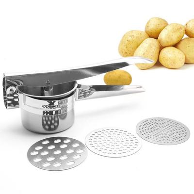 China Amazon Seller Manual Stainless Steel Potato Crusher Viable Hot Press Potato Masher with 3 Interchangeable Discs for sale