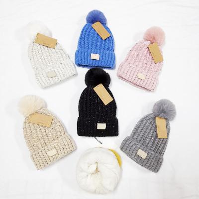 China COMMON Knit Beanie Hats Double Layer Fleece Striped Chunky Winter Knitted Warm Hat For Women Men for sale