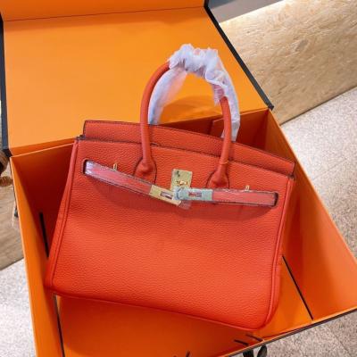 China Famous Handled Brands Original H Bag Pure Cowhide Leather Handbag Large Capacity Lychee Pattern 25cm30cm Fashion Bag for sale