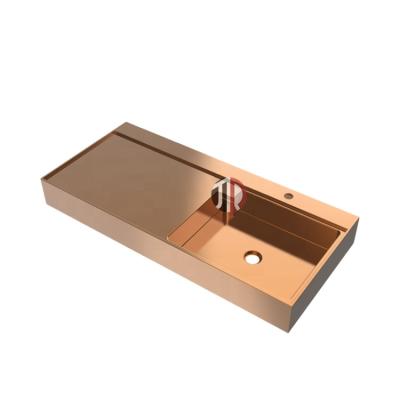 China Simple Luxury Bowl Basin Sink JDOOR Design Sinks 304 Stainless Rose Gold Lavatory Rectangle Above Counter Household Bathroom Sink For Hotel for sale