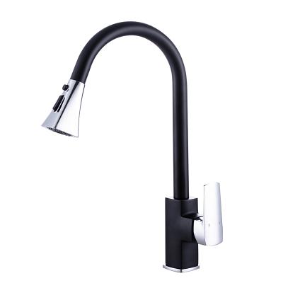 China JDOOR Modern Black And Chrome Single Level 304 Square Kitchen Faucet Handle Stainless Steel Single Pull Out Kitchen Faucet for sale