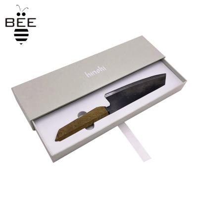 China Recyclable custom printing slide drawer gift box with ribbon for fruit knife, cutlery packaging box with EVA insert to protect product for sale