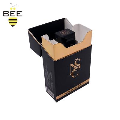 China Newest Luxury Custom Recycled Materials Custom Cigarette For Perfume With Logo Gold Color Matte Black Perfume Paper Design Newborn Baby Gift Set Box for sale