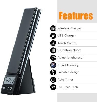 China Cell Phone Types Dropshipping Products 2022 Portable Folding 3 in 1 Wireless Charger Led Desk Lamp 15w Fast Charging Station with Alarm Clock for sale