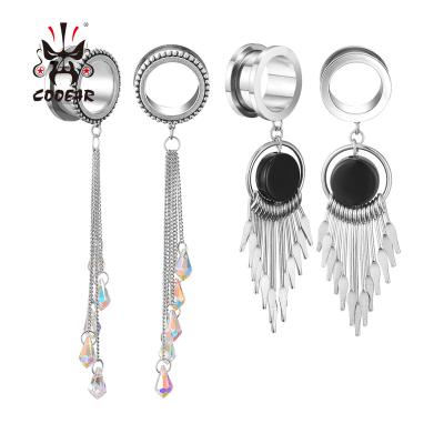 China Tassel Dangle Ear Tunnel Jewelry Drop Water Shape Crystals with Metal Tassel for Dangle Earrings for Piercing Stainless Steel Ear Measurement Plug Jewelry for sale