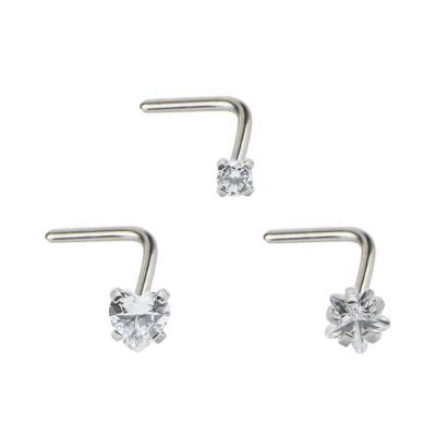 China CLASSIC 316L Surgical Steel L-shape 316L Surgical Steel Nose Pin Jewelry Set Star Heart Round Face Nose Ring Indian Gold Silver For Bride for sale