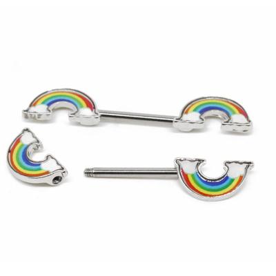 China Unique Rainbow Design Non Plated Glitter Rainbow Magnetic Screw Ends Piercing Nipple Chain Jewelry Factory for sale