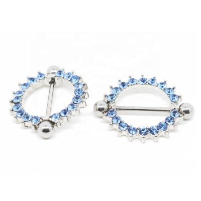 China Shinny Gems Female Nipple Piercing Hot Pictures Girls Blue Zircon Shield Nipple Stretching Body Jewelry Nipple Piercing Rings for sale