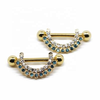 China CLASSIC gold plated surgical steel nipple rings body jewelry with shinny gems for sale