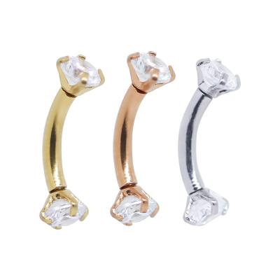 China Simple Design 316 Steel Gold Double Cone Eyebrow Ring Banana Lip Ring Body Piercing Jewelry for sale