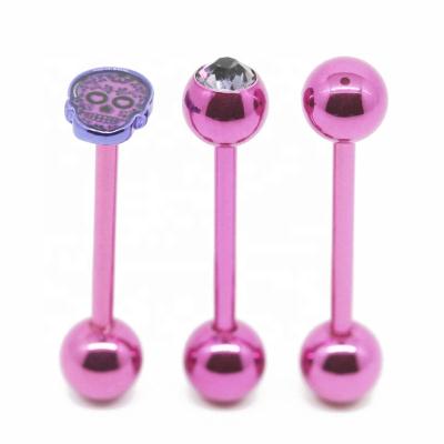 China Female Style Skull Tongue Bar Jewelry Set Tongue Pattern Skull Barbell Tongue 316l Stainless Steel 316l Stainless Steel Vibrator Ring Hot Pink Color for sale