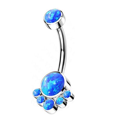 China Best Quality Opal Belly 14G Frame Navel Ring Belly Button Ring Titanium Navel Piercing Jewelry High Polish Blue Zircon Body Piercing Jewelry for sale