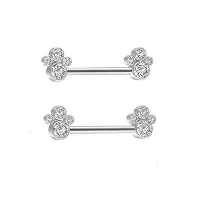 China 4 CZ Stones Nipple Ring G23 Titanium Internally Threaded Nipple Piercing With 4 CZ Stones for sale