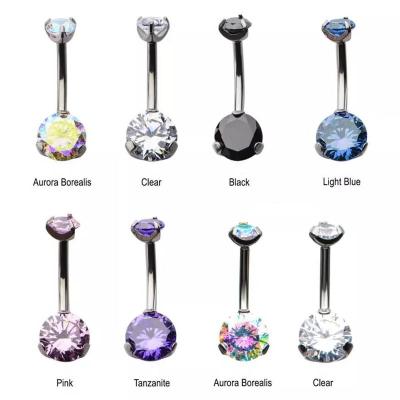 China Classic Style Jewelry Titanium G23 Titanium Internally Threaded Navel Ring 14g Press Fit CZ Double Round Gem for sale