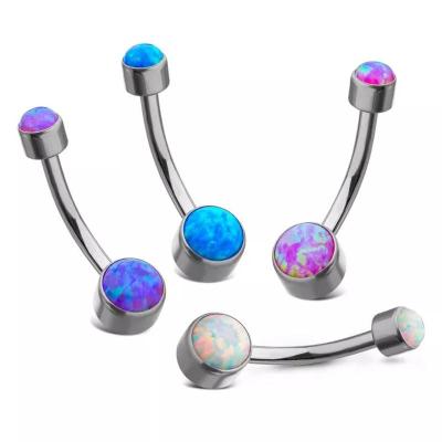 China Implant CLASSIC Grade Titanium Internally Threaded Flat Back Round Bezel Piercing Set Double Navel Synthetic Opal for sale